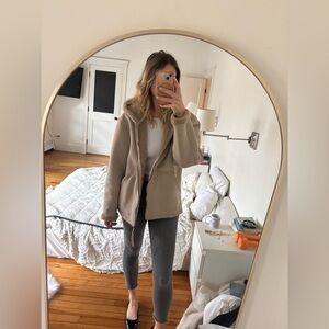 ZARA Taupe Tan Brown Oversized Sherpa Suede Teddy Coat Zip Up Front  Medium